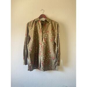 Vintage 100% silk floral long‎ sleeve fall button up size small cottagecore